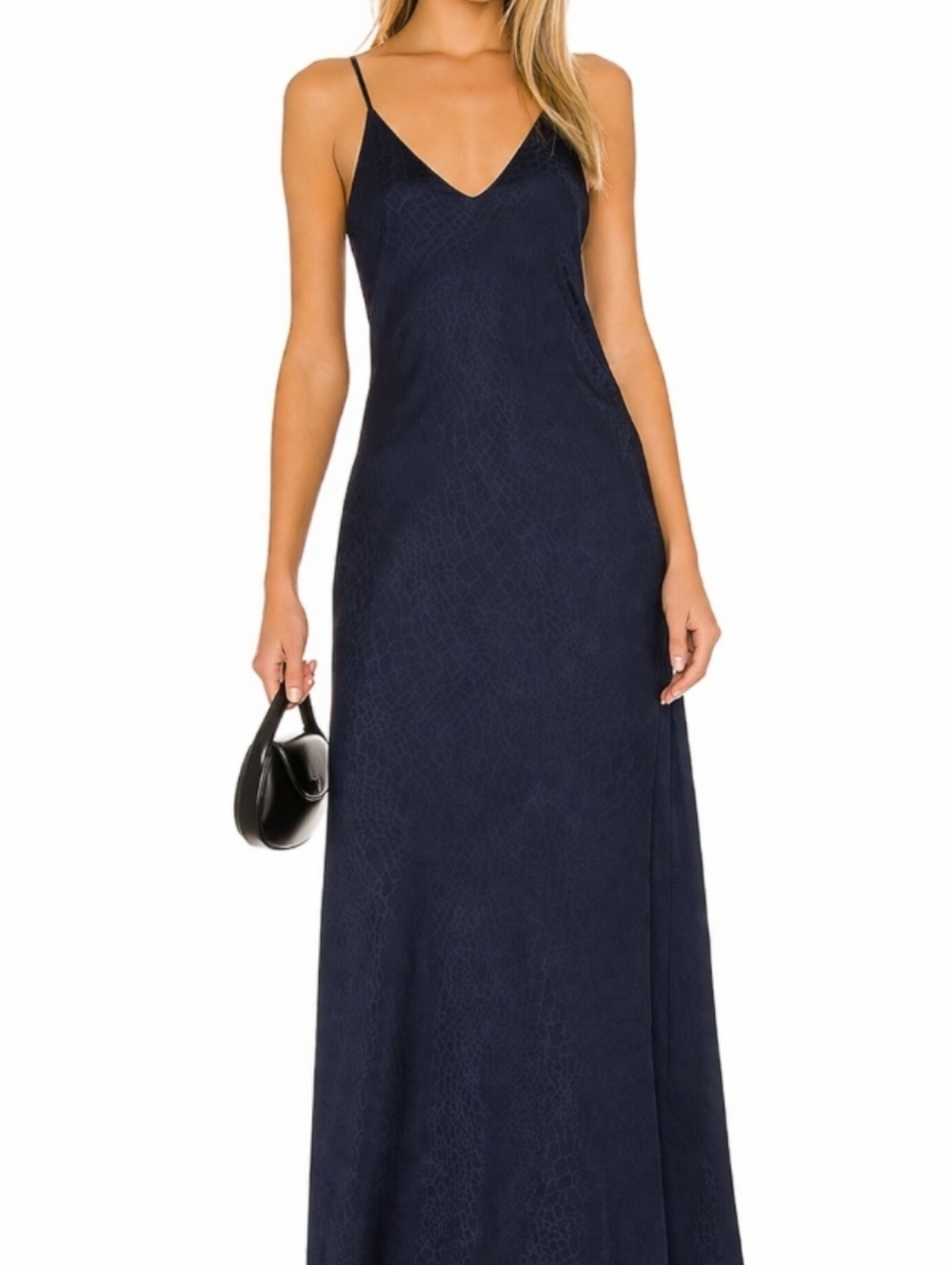 Krisa Revolve Maxi Slip Dress Snake Silky Navy XS Clean Girl Feminine Evening